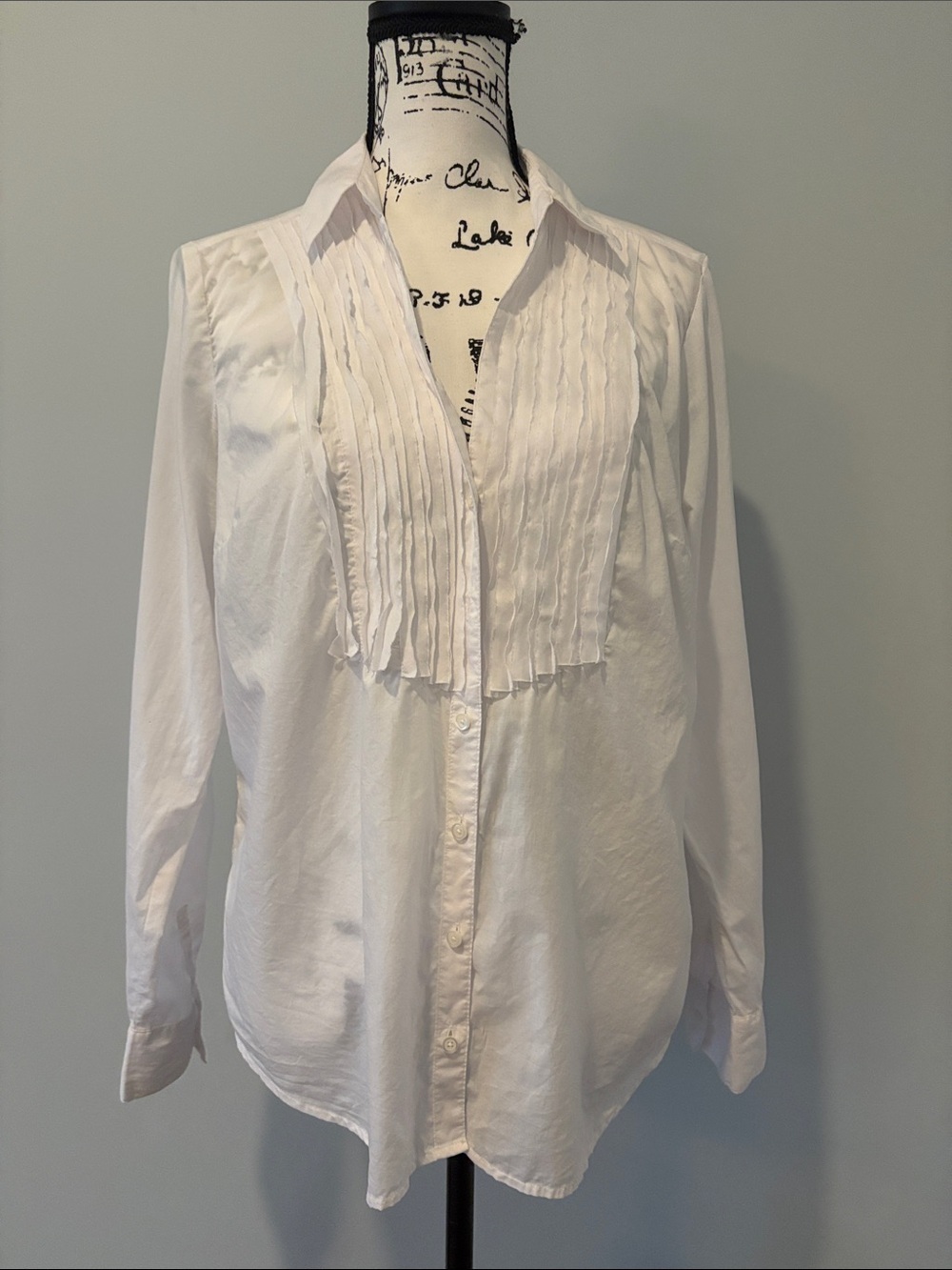 Ann Taylor Deep V Neck Tuxedo Button Down Shirt